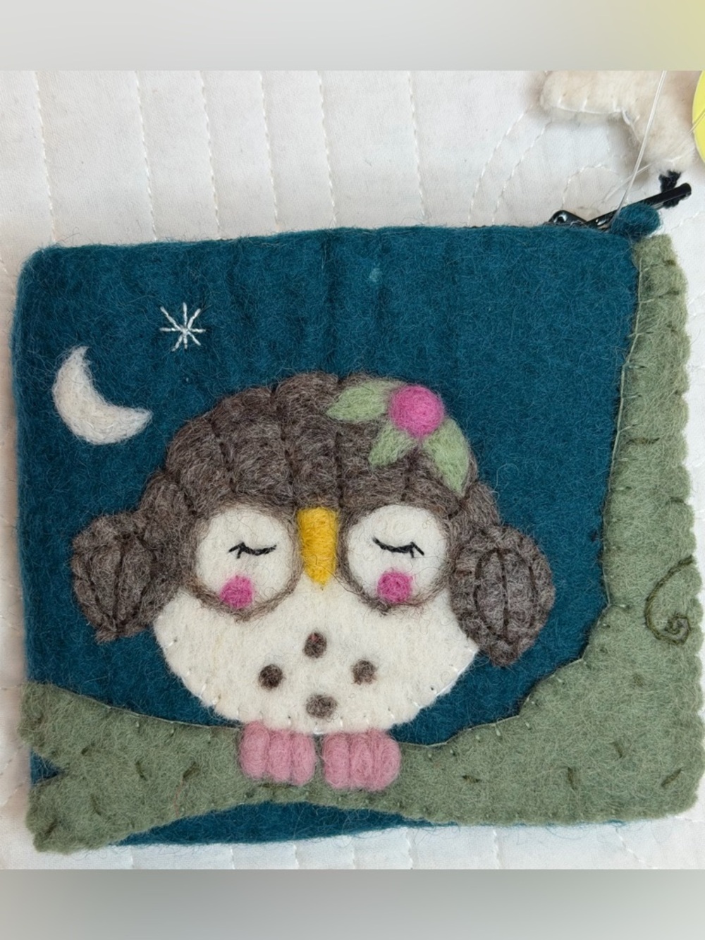 NWT Wild Woolies Handmade Embroidered Wool Nepal Wallet Coin Purse Bag Owl
